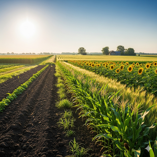 Healthy crops growing with GreenGrow natural fertilizer - before and after comparison
